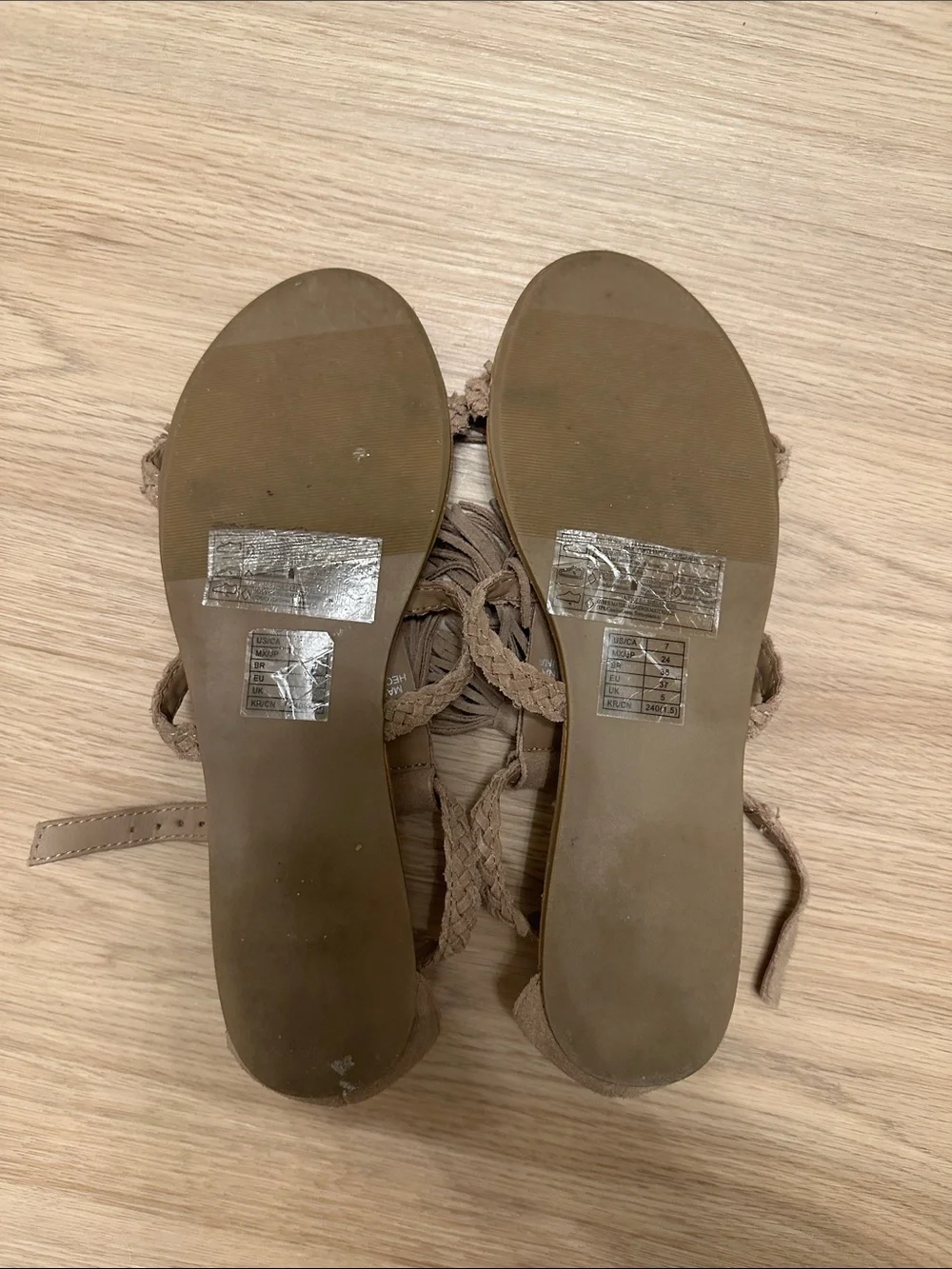Forever 21 Taupe Fringe Braided Lace-Up Sandals